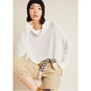 Anthropologie Maeve Vanna Ribbed Knit Cowl Neck Pullover Sweater Cream XS
